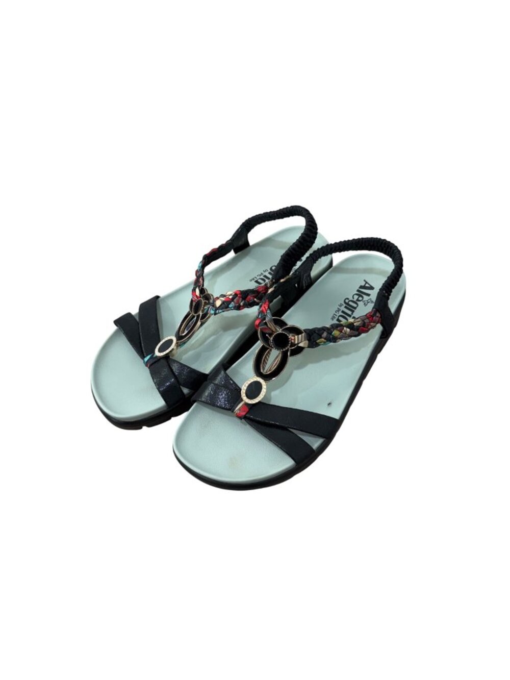 Alegria Roz-788 Embellished Platform Sandals Black Braided Straps Size 36